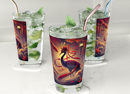 Regal Crimson Crane in the Autumn Mist Glass, 16oz