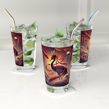 Regal Crimson Crane in the Autumn Mist Glass, 16oz