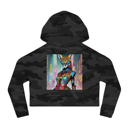 Cyber Cat Glamour Cropped Hooded Sweatshirt