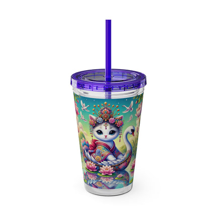 Geisha Kitten’s River Voyage Sunsplash Tumbler with Straw, 16oz