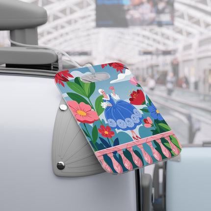 🌺🪭 The Lady Of The Grand Flower Terrace Luggage Tag – Art Deco Garden Elegance