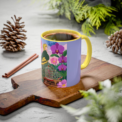 The Lady And The Crimson Birdcage Colorful Mugs – Art Deco Tropical Garden Elegance