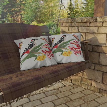 Woodpecker & Tulip Outdoor Pillows – Vibrant Spring & Bold Beauty
