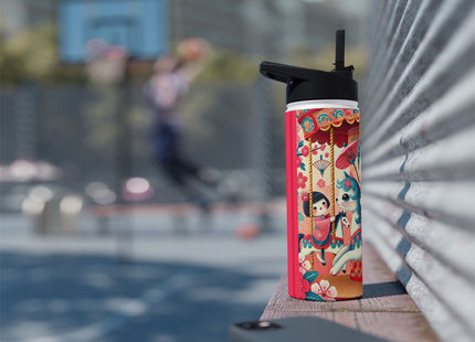 Geisha Kitten's Enchanted Carousel Ride Stainless Steel Water Bottle, Standard Lid