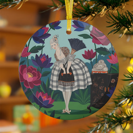 🪷🌸 The Lady Of The Lotus Garden Glass Ornament – Art Deco Botanical Elegance