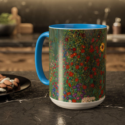 Farm Garden with Sunflowers by Gustav Klimt Colorful Mugs (11oz, 15oz)