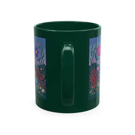 🐠🌸 The Lady Of The Underwater Flower Garden Ceramic Mug – Art Deco Aquatic Whimsy