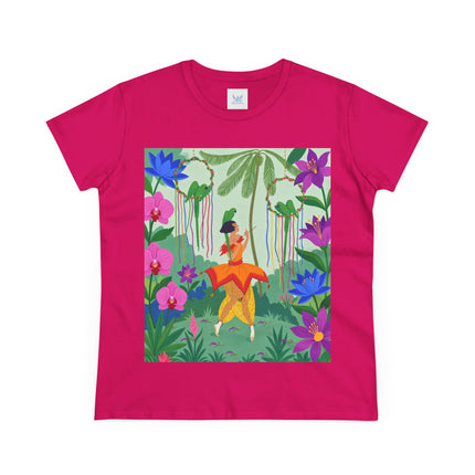 🌺🦜 The Tropical Garden Serenade Cotton Tee – Colorful Art Deco Fantasy