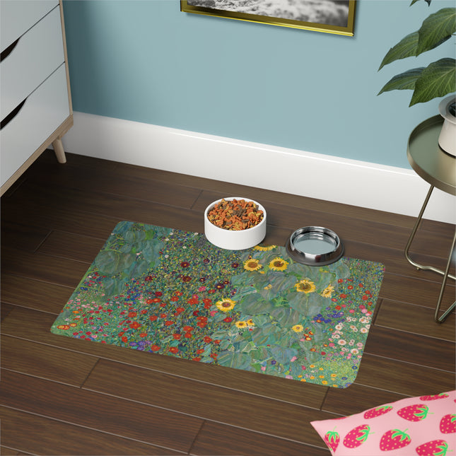 Gustav Klimt Farm Garden with Sunflowers Pet Food Mat – Golden Meadow