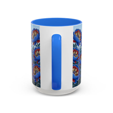 💙🌺 The Sapphire Blossom Garden Dancer Colorful Mug – Art Deco Fashion Fantasy