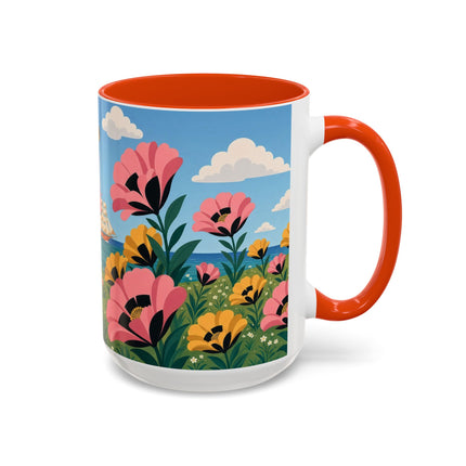 🌸⛵ The Seaside Blossom Promenade Colorful Mug – Art Deco Coastal Elegance