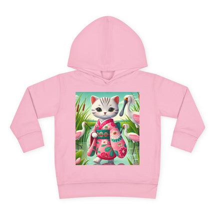 Geisha Kitten Strolls Among the Spoonbills Toddler Pullover Fleece Hoodie