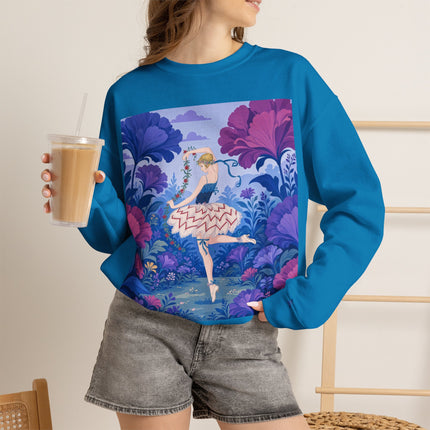 🌸🩰 The Enchanted Garden Ballet Crewneck Sweatshirt – Art Deco Floral Whimsy
