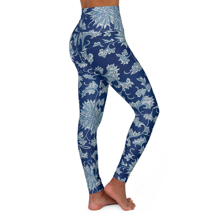 Blue Flower Pattern by Owen Jones High Waisted Yoga Leggings (AOP)