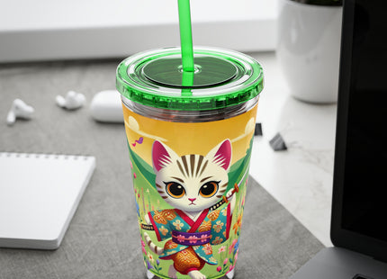 Samurai Kitten Sunsplash Tumbler with Straw, 16oz
