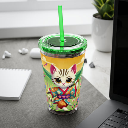 Samurai Kitten Sunsplash Tumbler with Straw, 16oz