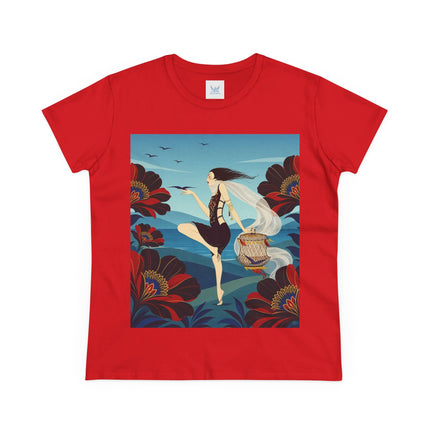 🌊🌺 The Lady Of The Wild Wind Cotton Tee – Art Deco Coastal Fantasy