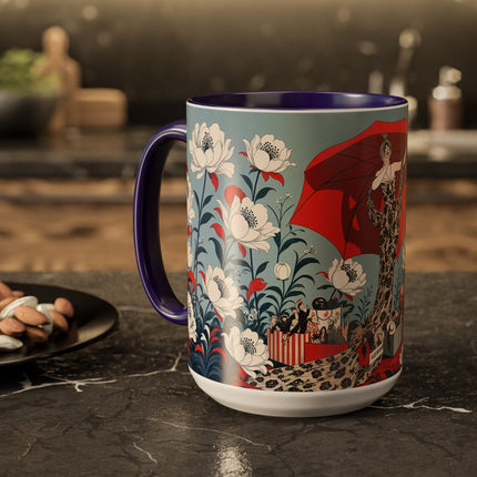 ❤️🌺 The Scarlet Parasol Spectacle Colorful Mug – Art Deco Fashion Elegance