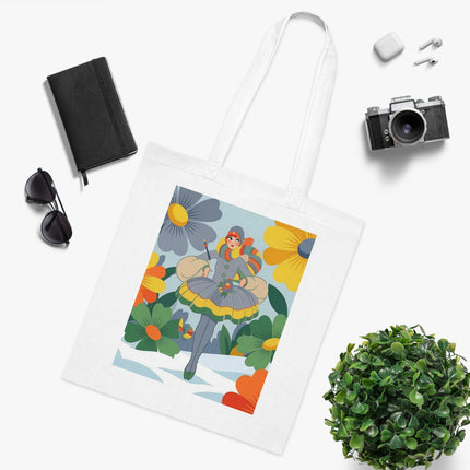 🌼❄️ The Winter Flower Wanderer Cotton Tote Bag – Colorful Winter Fantasy