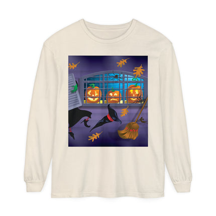 Whimsical Halloween Mischief Unisex Garment-dyed Long Sleeve T-Shirt