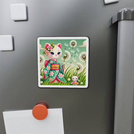 Geisha Kitten and the Dandelion Wish Die-Cut Magnets (5 Sizes)