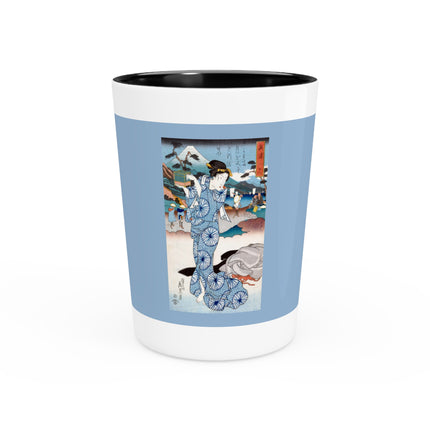 Japanese Woman Woodblock Print by Keisai Eisen Ceramic Shot Glass