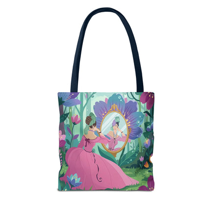 🌸🪞 The Lady Of The Enchanted Garden Mirror Tote Bag – Art Deco Floral Fantasy