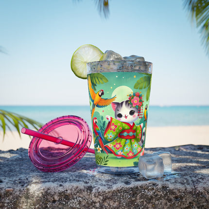 Parrot Dance of the Geisha Kitten Sunsplash Tumbler with Straw, 16oz