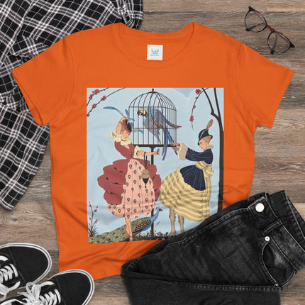 🦚🦜 The Ladies Of The Garden Aviary Cotton Tee – Art Deco Bird Fantasy