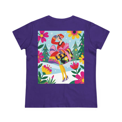 🎄🌺 Christmas In The Winter Garden Cotton Tee – Art Deco Holiday Whimsy