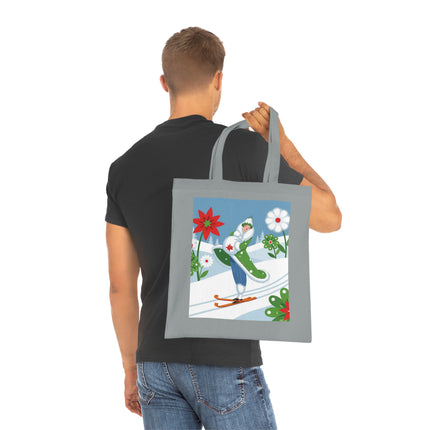 🎿🌺 The Winter Garden Skier Cotton Tote Bag – Colorful Winter Adventure