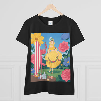 🌸🪞 The Lady Of The Flower Garden Mirror Cotton Tee – Art Deco Floral Fantasy