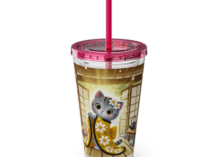 Playful Kitten in the Tea Room Sunsplash Tumbler with Straw, 16oz