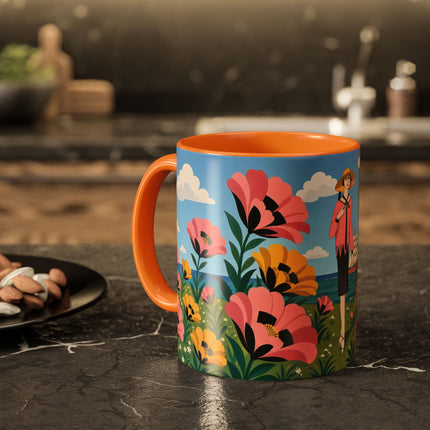 🌸⛵ The Seaside Blossom Promenade Colorful Mug – Art Deco Coastal Elegance