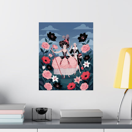 🌹🎀 The Lady Of The Grand Floral Masquerade Matte Vertical Poster – Art Deco Fashion Whimsy