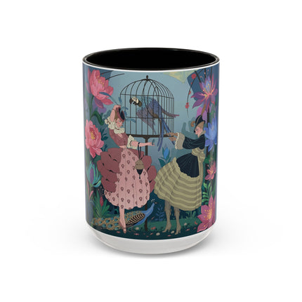The Ladies And The Enchanted Macaw Colorful Mugs – Art Deco Botanical Elegance
