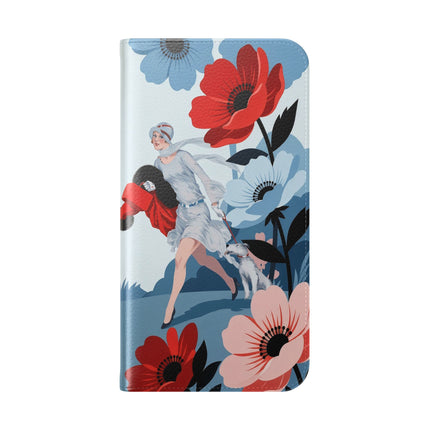 🌺🐕 The Lady Of The Flower Walk Flip Case – Art Deco Garden Stroll