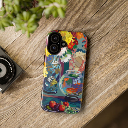 Floral Fishbowl Still Life Phone Case – Vibrant Harmony & Colorful Life