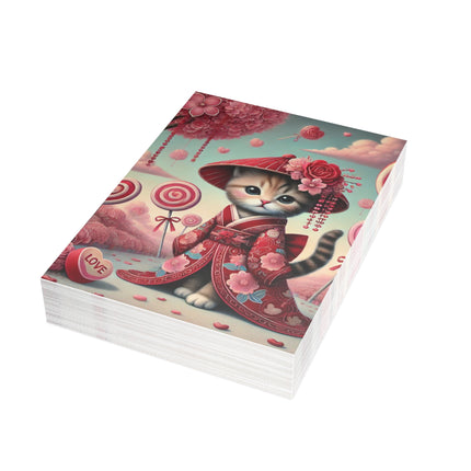 Whimsical Geisha Kitten in a Valentine Garden Postcard Bundles (envelopes included)