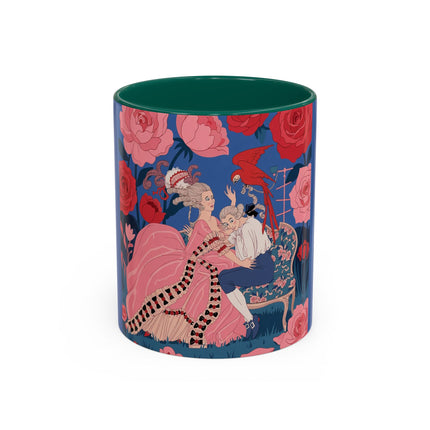 The Lady And The Scarlet Macaw Colorful Mugs – Art Deco Floral Elegance