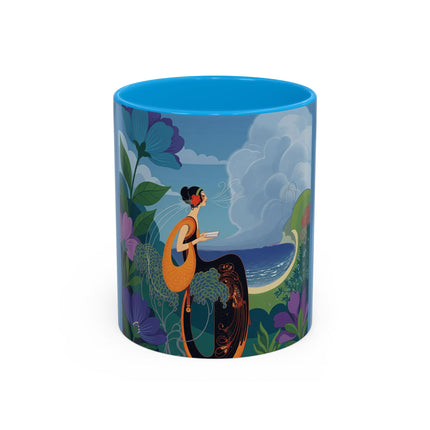 The Lady And The Sea Breeze Colorful Mugs – Art Deco Coastal Serenity