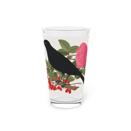 Blackbird & Rose Pint Glass – Timeless Elegance & Nature's Harmony