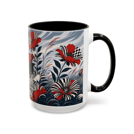 ☔🌹 The Scarlet Checkerboard Rainstorm Colorful Mug – Art Deco Floral Elegance