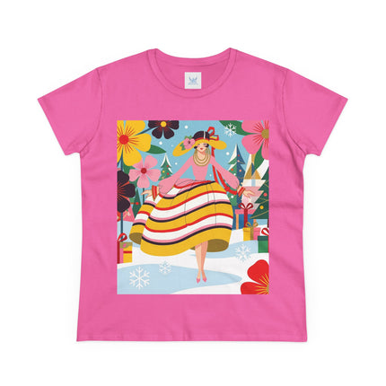 🎄🌸 The Christmas Blossom Belle Cotton Tee – Art Deco Holiday Whimsy