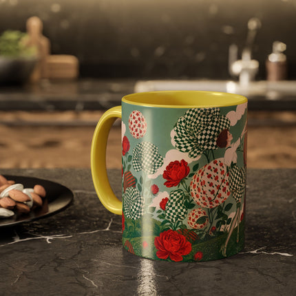 🌹💚 The Scarlet Rose Checkerboard Garden Colorful Mug – Art Deco Floral Whimsy