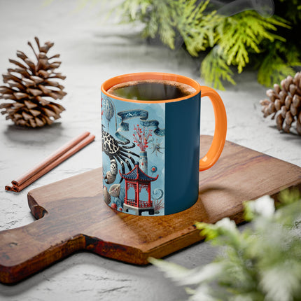 Spotted Crab & Pagoda Colorful Mug – Mystical Ocean & Asian Harmony