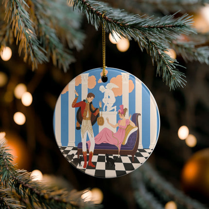 🐈🏛️ The Grand Salon Courtship Ceramic Ornament – Art Deco Neoclassical Romance