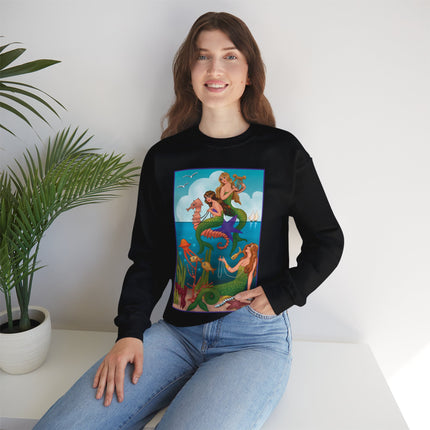 Three Mermaids with Strings of Pearls by Carlo Chiostri Heavy Blend™ Crewneck Sweatshirt