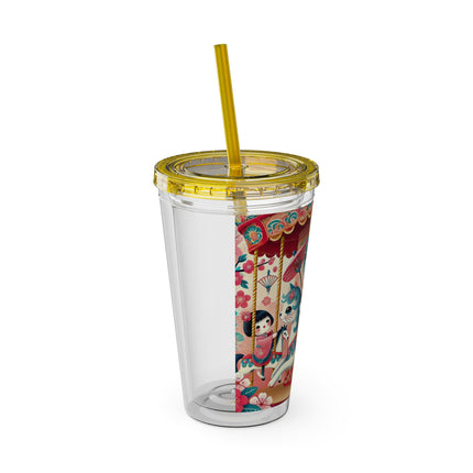 Geisha Kitten's Enchanted Carousel Ride Sunsplash Tumbler with Straw, 16oz