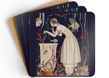 The Dazzling Little Fish by George Barbier Corkwood Coaster Set